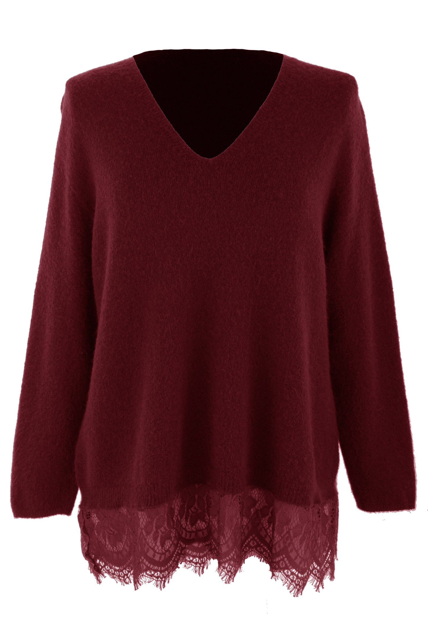 V Neck Lace Hem Wool Jumper