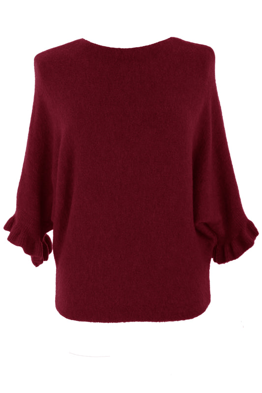 Frill Batwing Soft Knit Wool Jumper