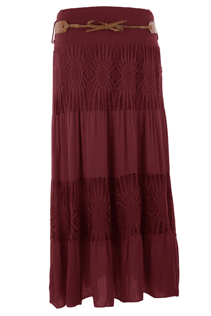 Crochet Tiered Belt Midi Skirt