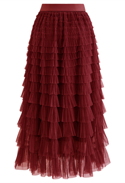 Rara Pleated Tulle Midi Skirt