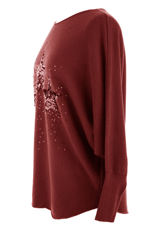 3 Sequin Star Ribbed Jumper