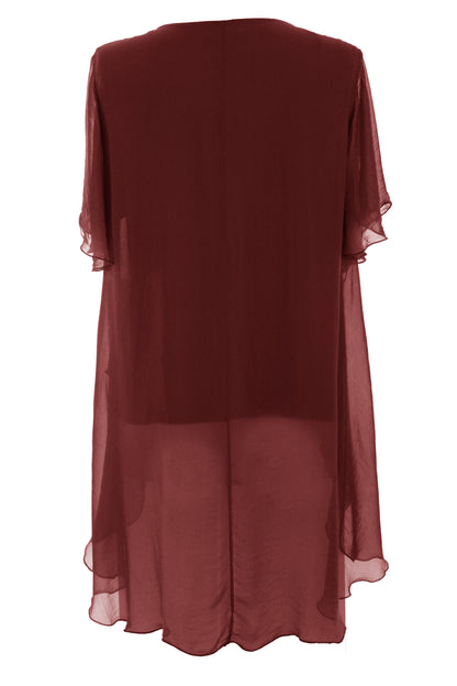 V Neck Crossover Hem Silk Blouse
