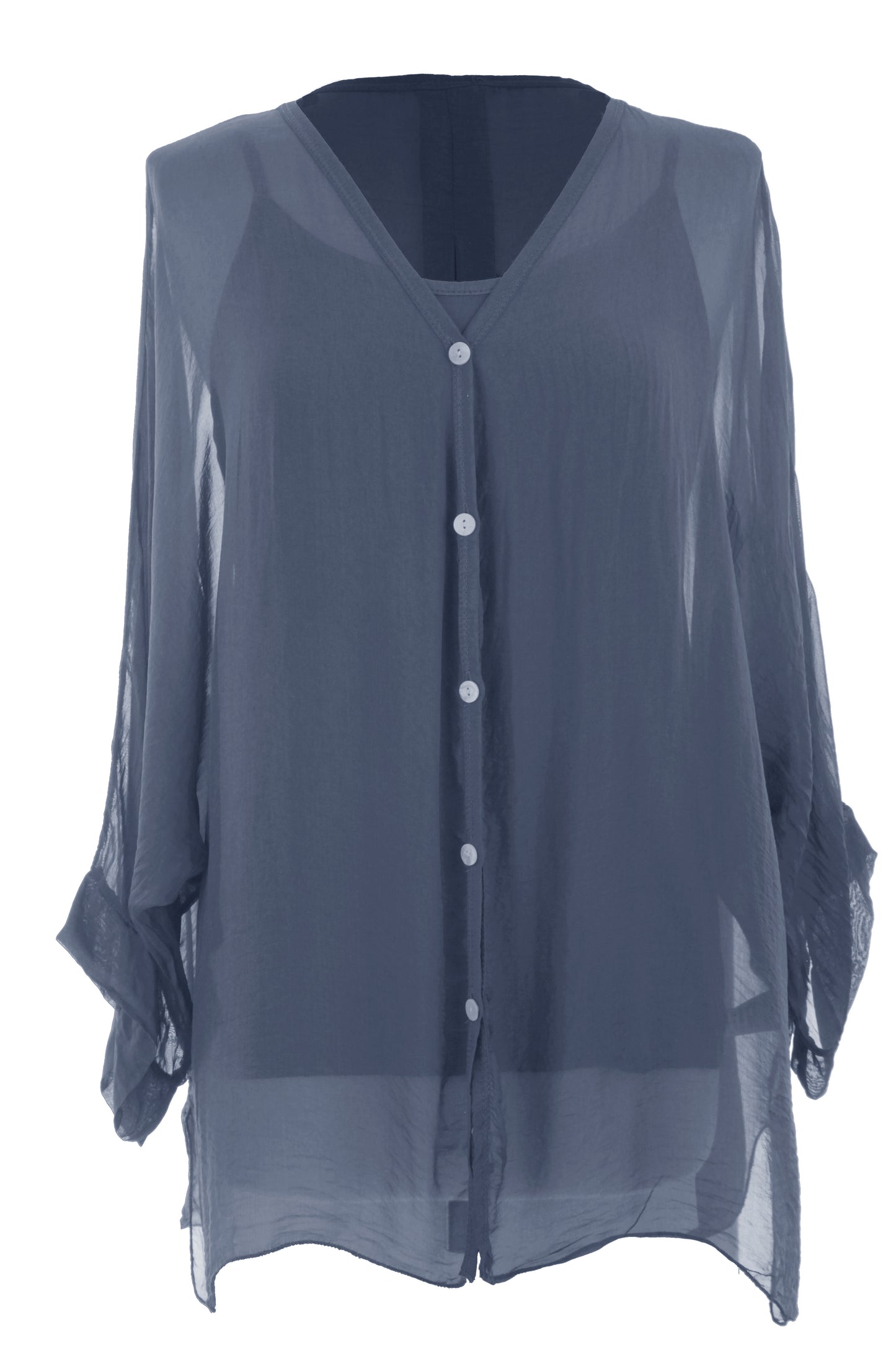 V Neck Silk Shirt with Vest