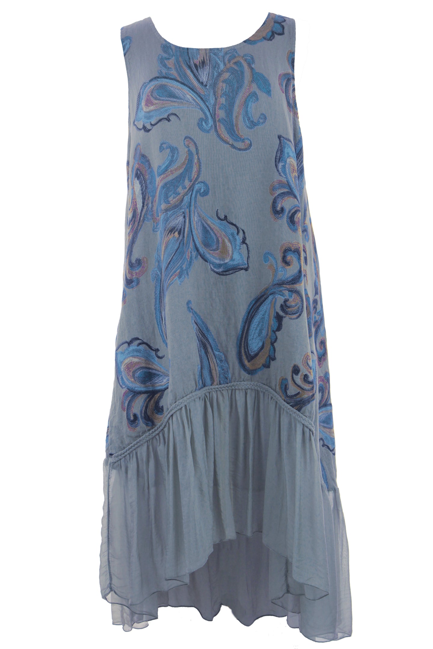 Paisley Print Silk Hem Linen Dress