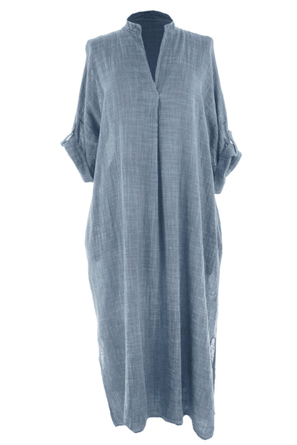 V Neck 2 Pocket Cotton Midi