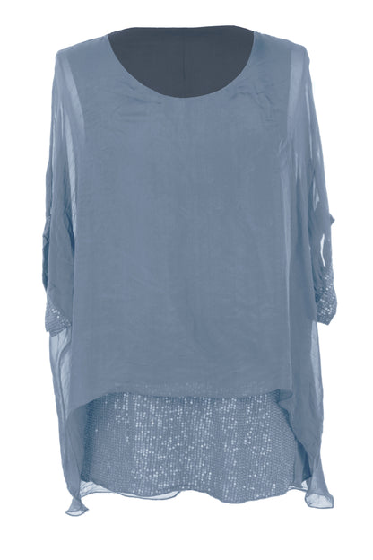 Sequin Hem Silk Top