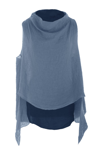 Sleeveless Cowl Neck Linen Top