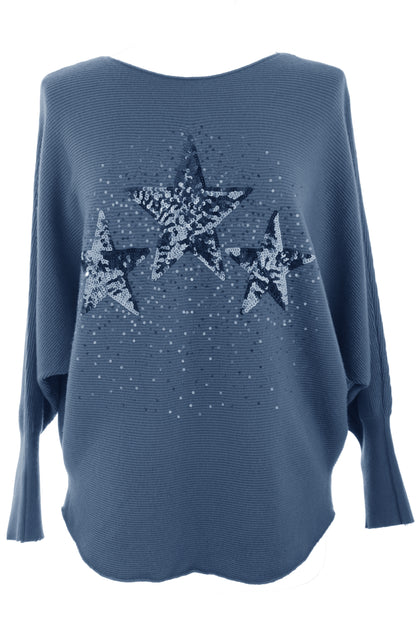 3 Sequin Star Ribbed Jumper