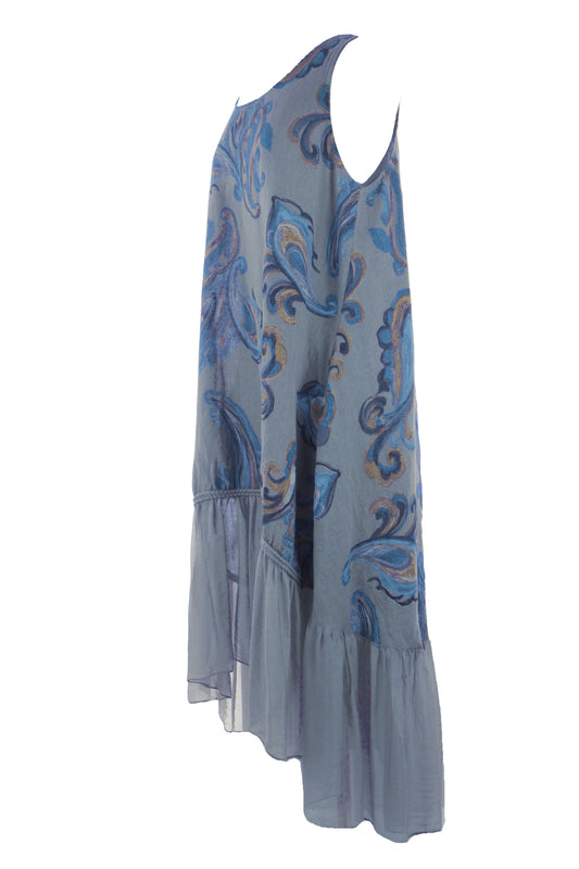 Paisley Print Silk Hem Linen Dress