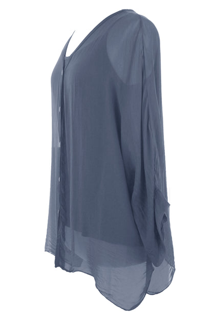 V Neck Silk Shirt with Vest