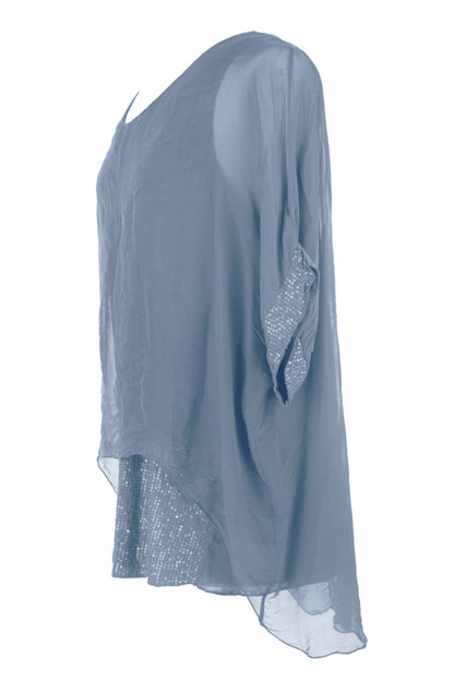 Sequin Hem Silk Top