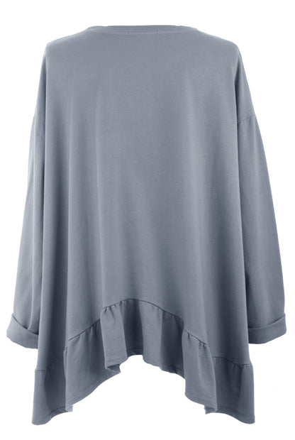 V Neck Frill Hem Jersey Top