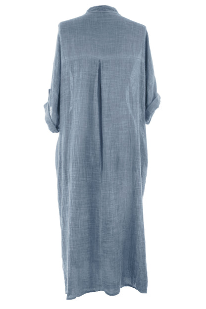 V Neck 2 Pocket Cotton Midi