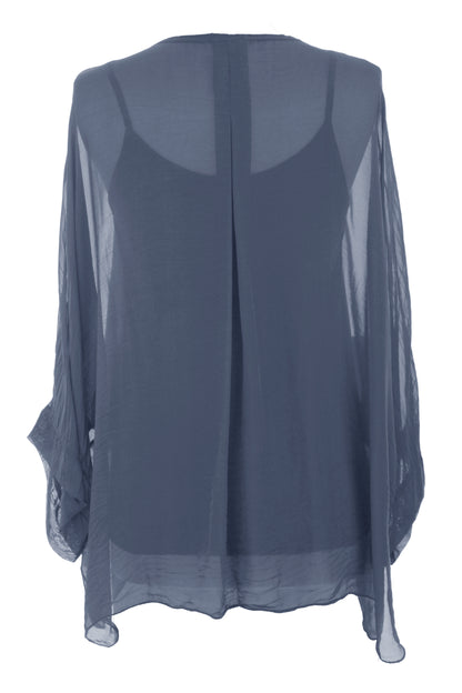 V Neck Silk Shirt with Vest