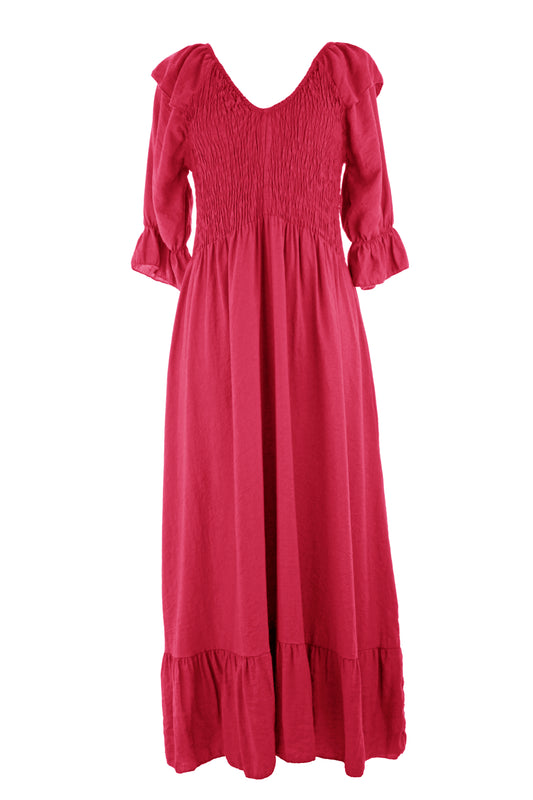 V Neck Smocked Maxi