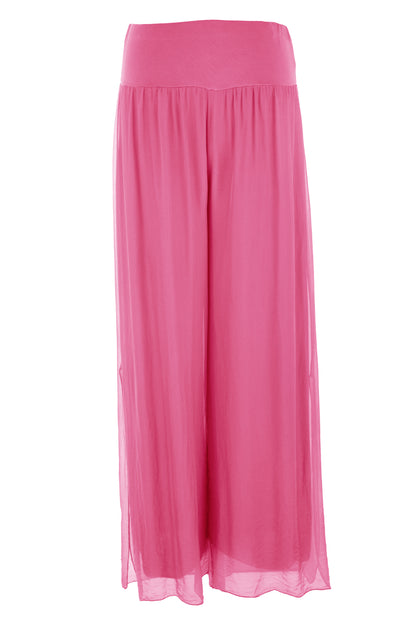 Side Slit Wide Leg Silk Trouser
