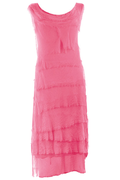 Sleeveless Frayed Detail Silk Midi