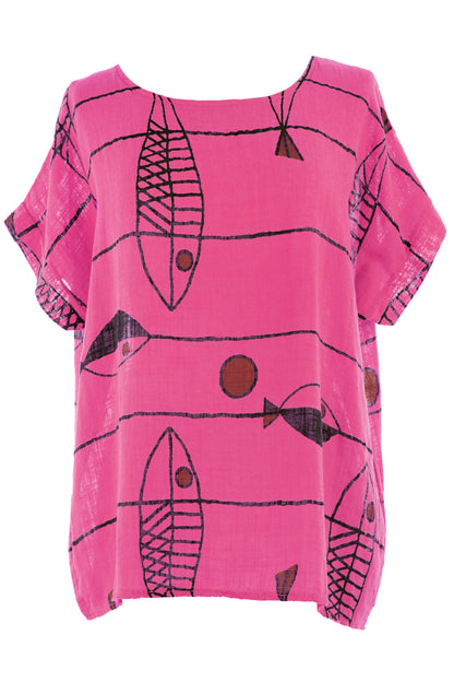 Fish Print Cotton Top