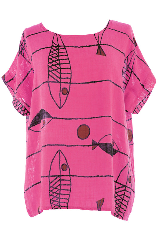 Fish Print Cotton Top