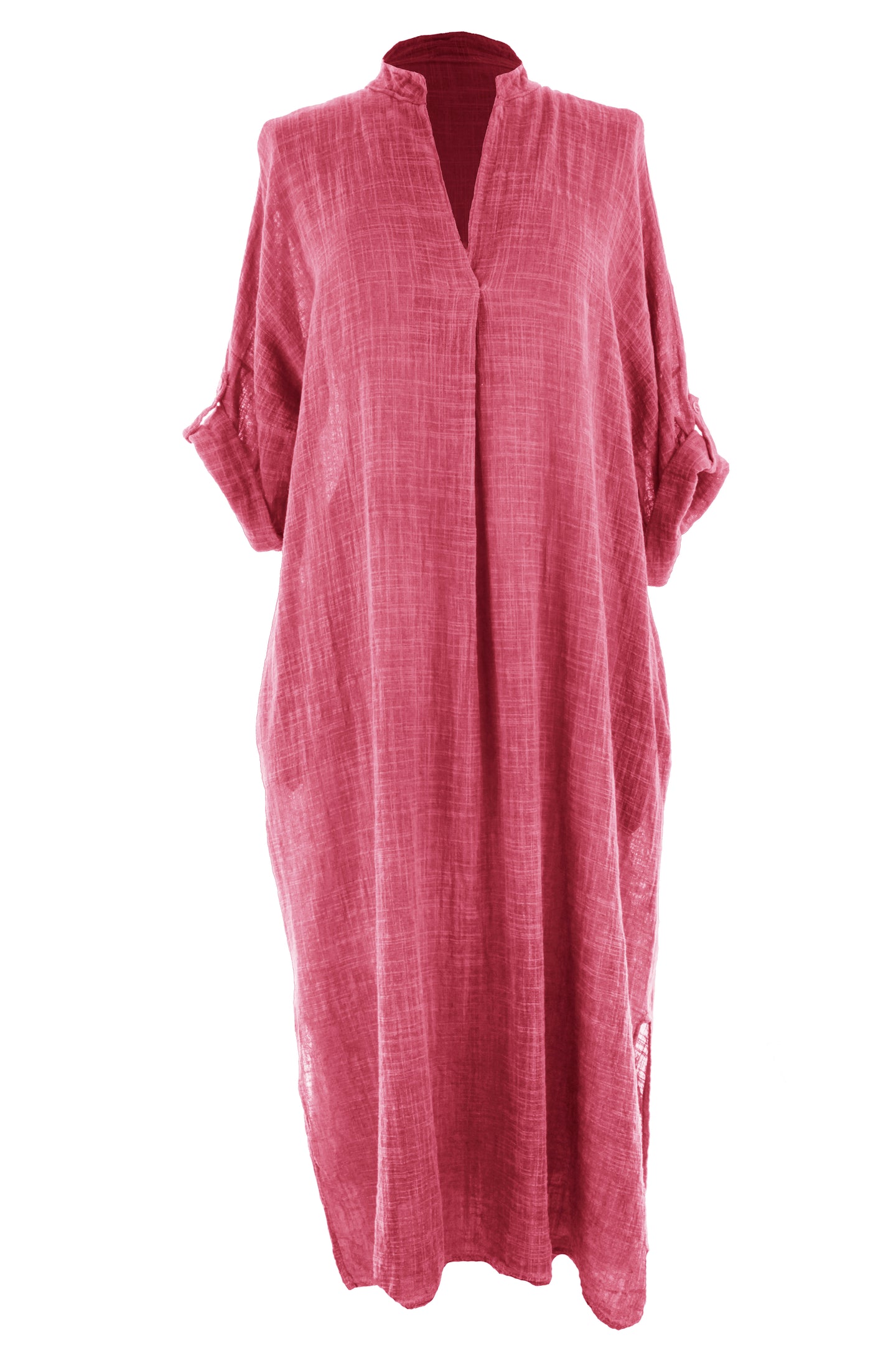 V Neck 2 Pocket Cotton Midi