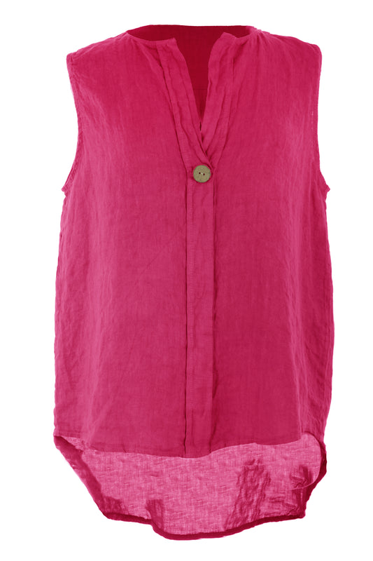 Sleeveless Button Detail Linen Top