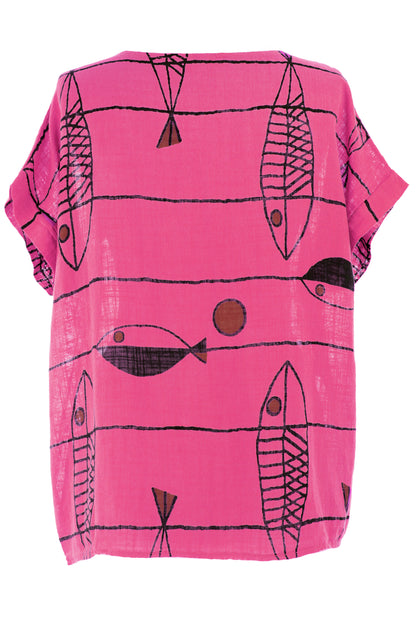 Fish Print Cotton Top