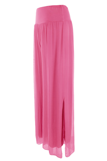 Side Slit Wide Leg Silk Trouser