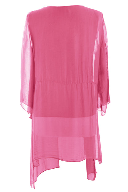 V Neck Asymmetric Silk Top