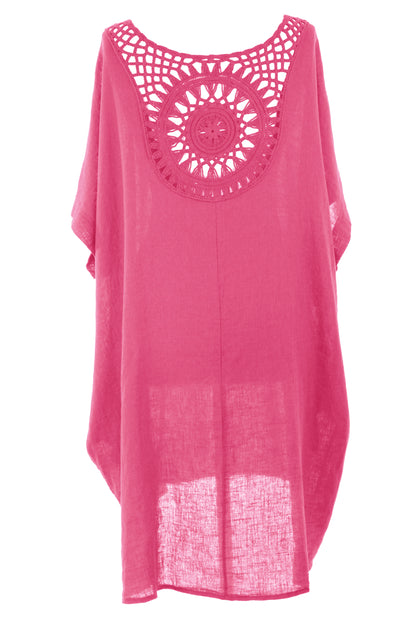Crochet Back Linen Dress