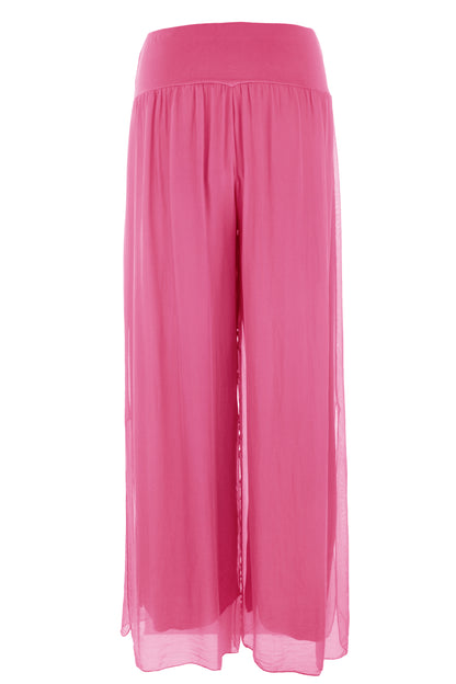 Side Slit Wide Leg Silk Trouser