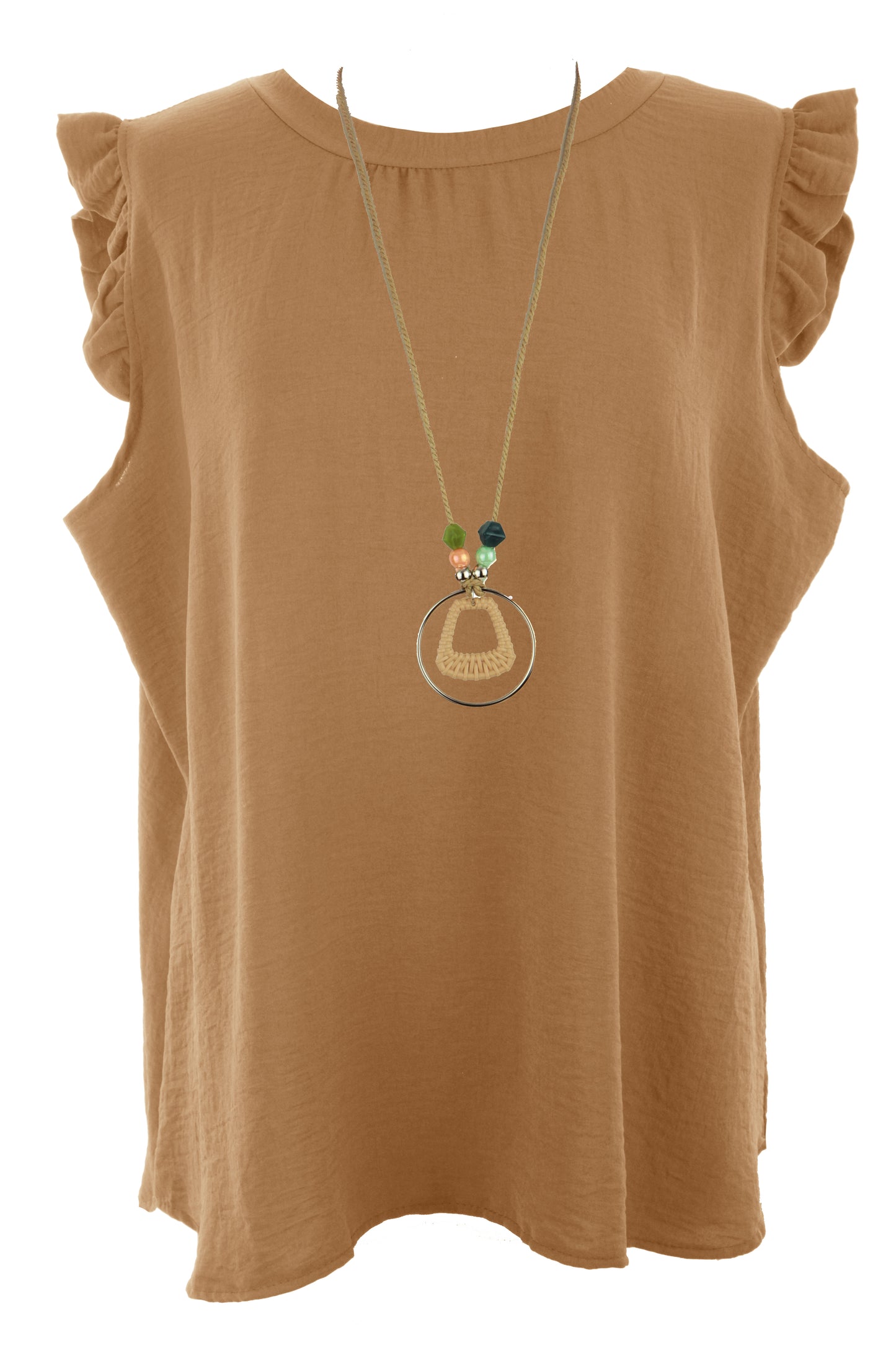 Sleeveless Frill Trim Necklace Top