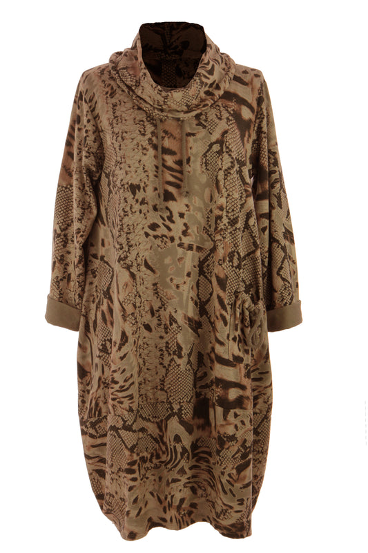 Abstract Leopard Print Cowl Neck Dress