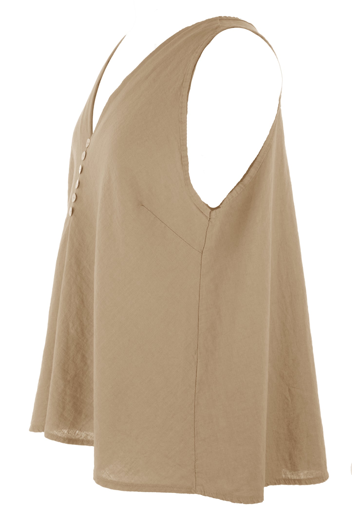 Sleeveless V Neck Button Detail Linen Top