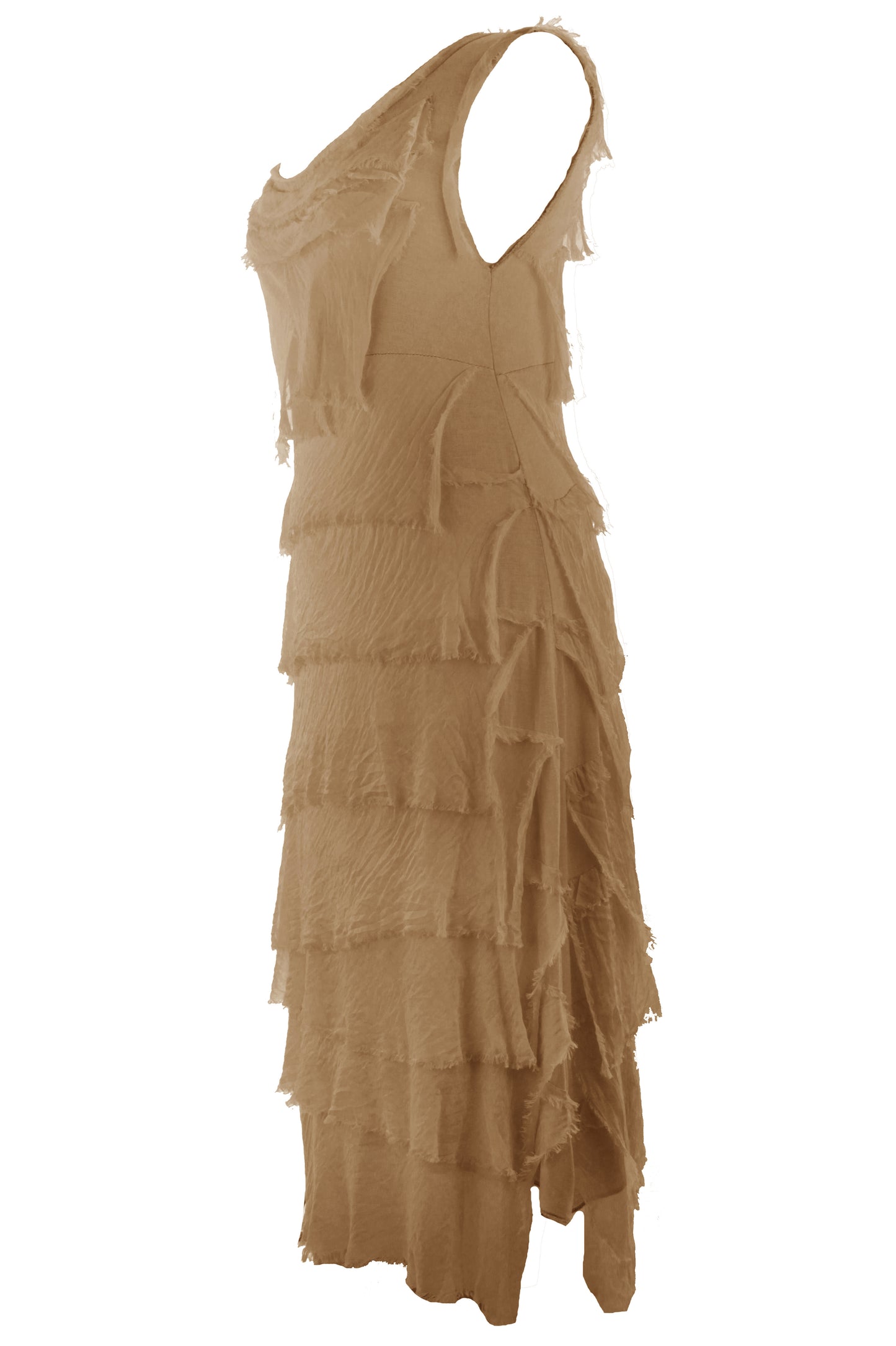 Sleeveless Frayed Detail Silk Midi