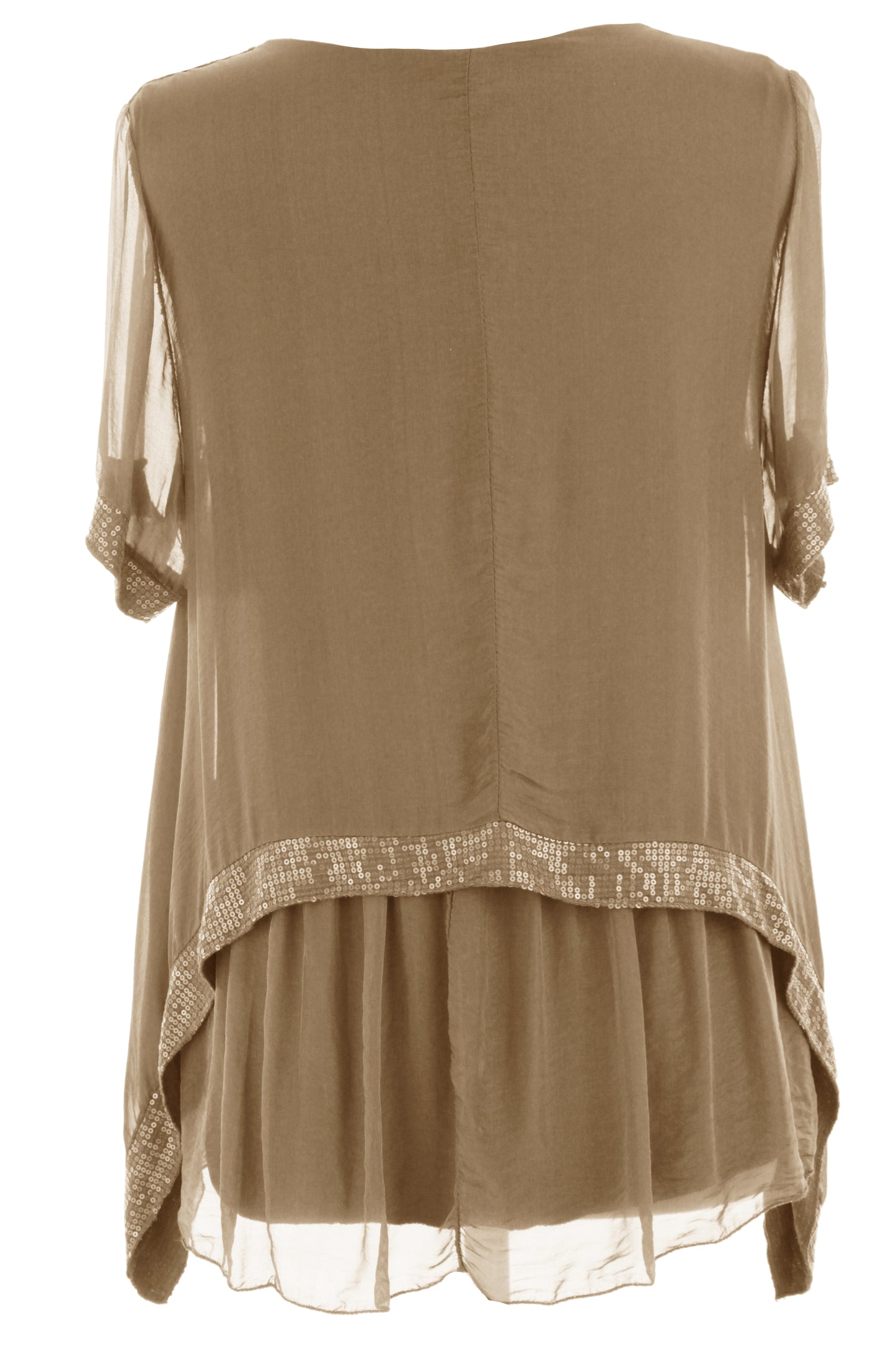 Sequin Trim Layered Hem Silk Blouse