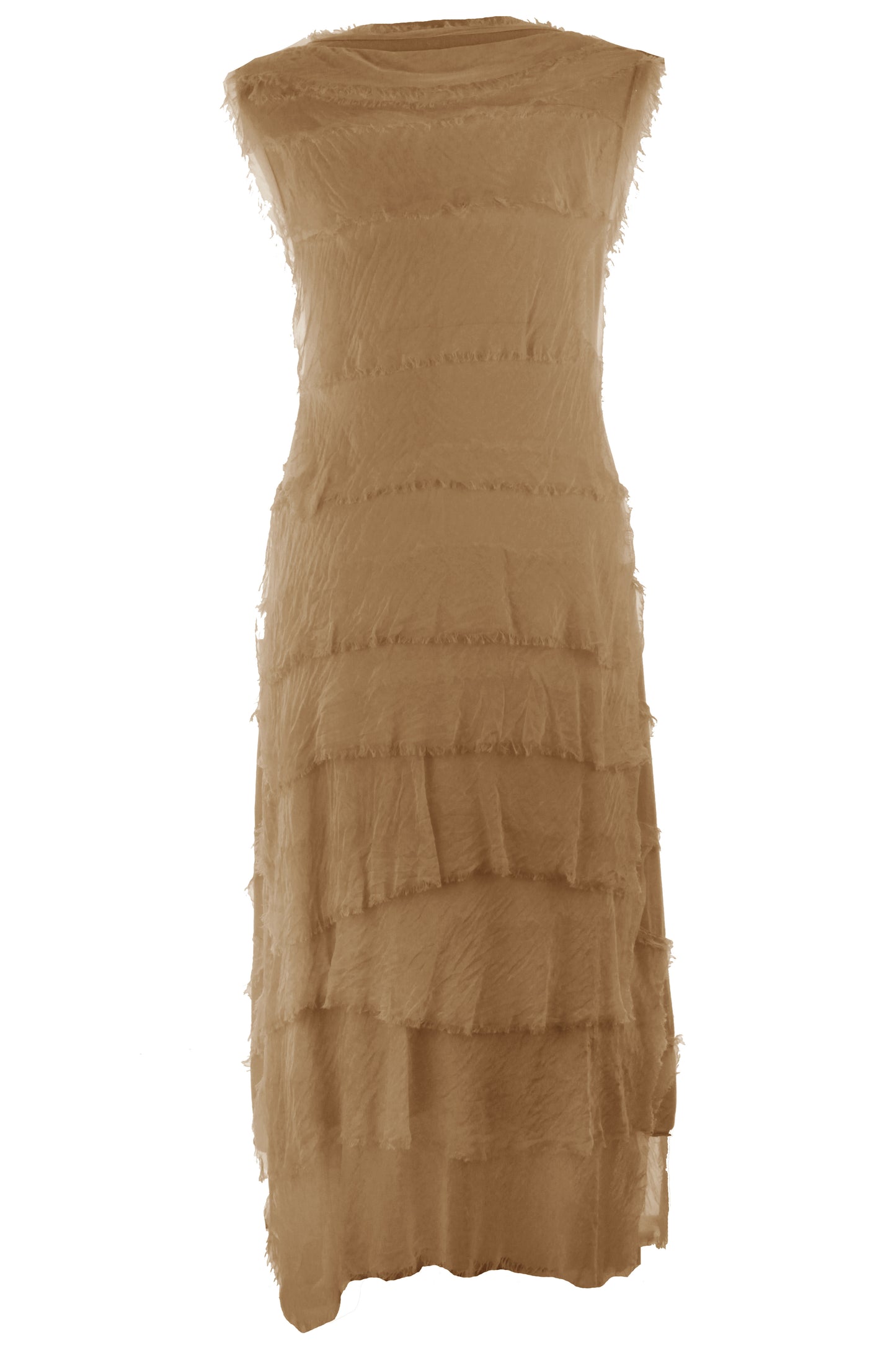 Sleeveless Frayed Detail Silk Midi