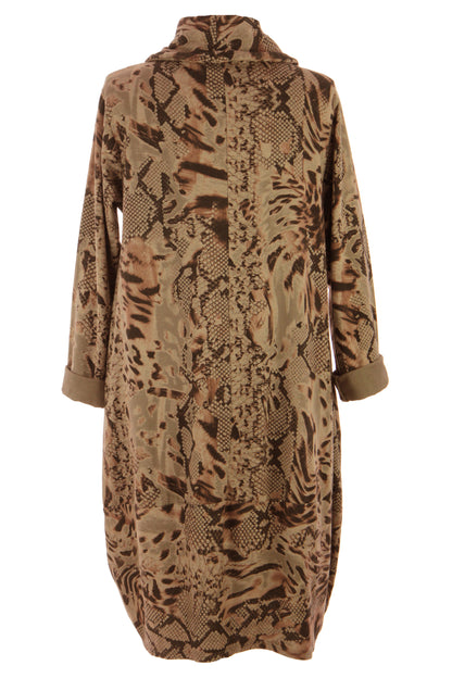 Abstract Leopard Print Cowl Neck Dress