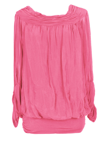 Ruched Neck Silk Blouse