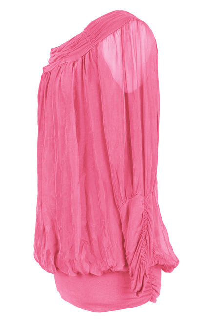 Ruched Neck Silk Blouse