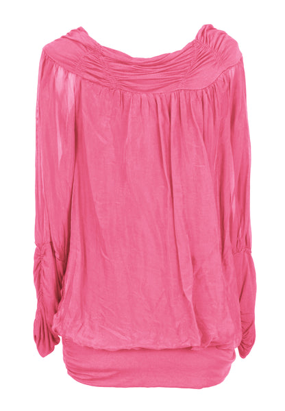 Ruched Neck Silk Blouse