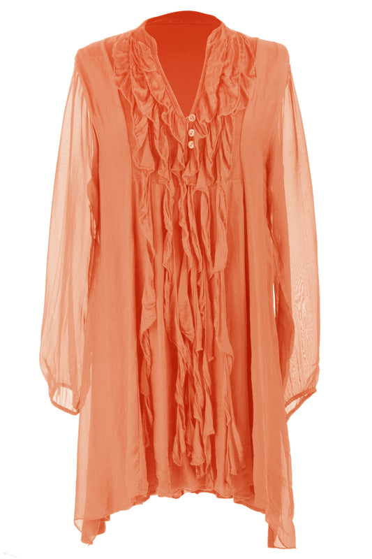 Frill Tassel Silk Blouse