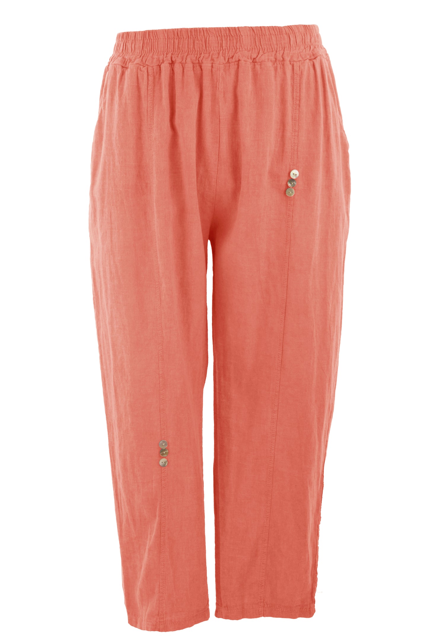 Button Detail Cropped Linen Trouser