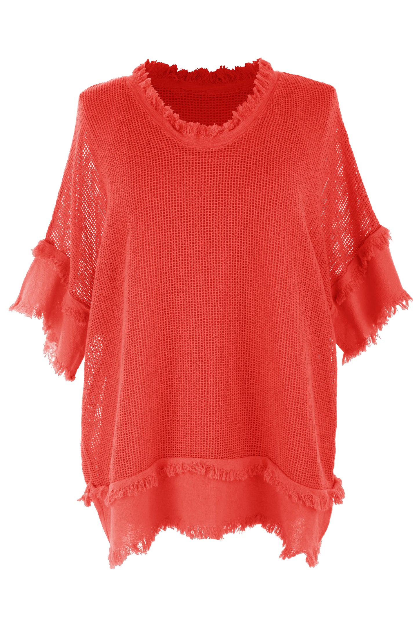 Frayed Trim Mesh Top with Vest