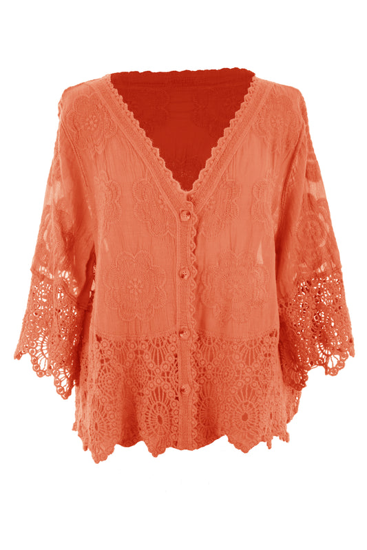 Crochet Trim Cotton Shirt