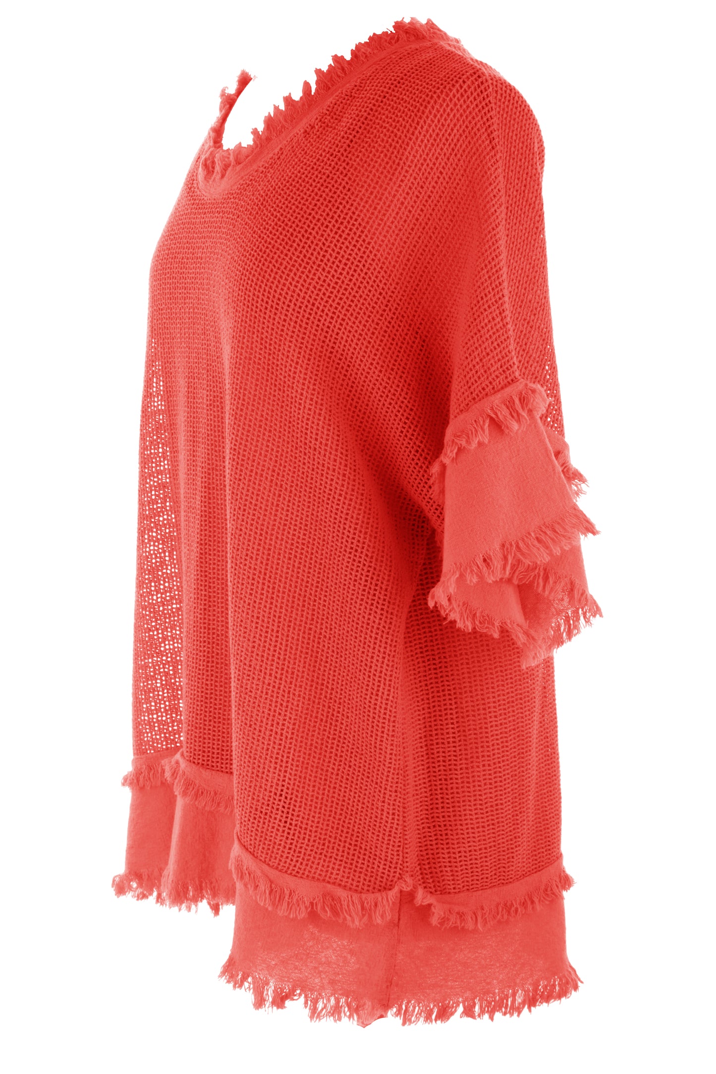 Frayed Trim Mesh Top with Vest