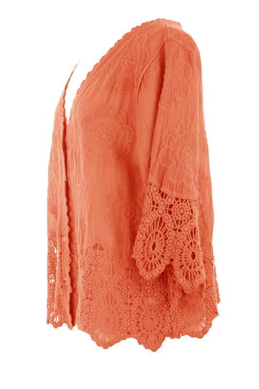 Crochet Trim Cotton Shirt