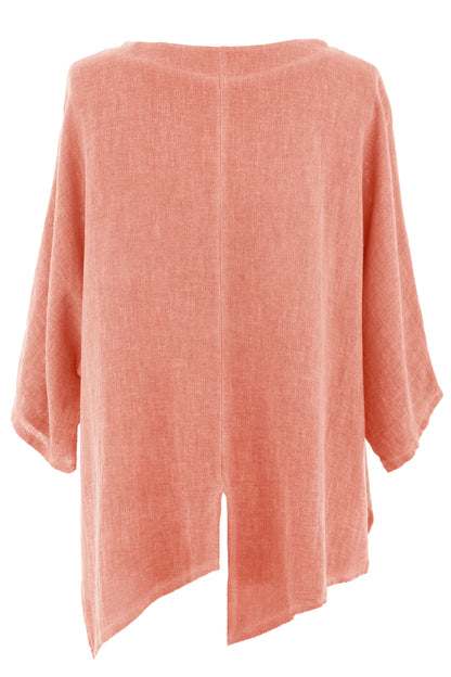 V Cutout Hem Linen Teabag Top