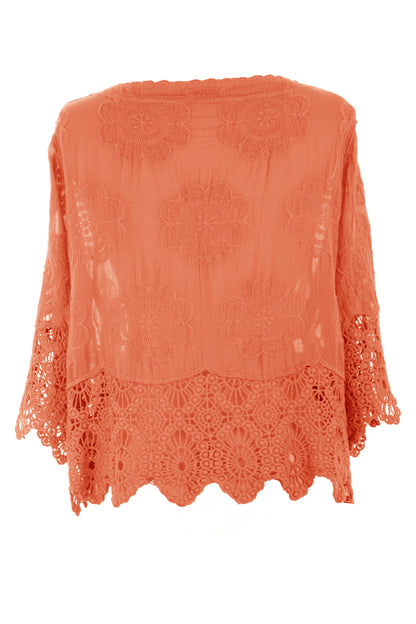 Crochet Trim Cotton Shirt