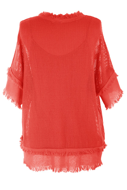 Frayed Trim Mesh Top with Vest
