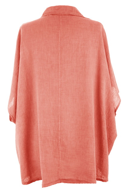 Collar Diagonal Button Linen Shirt